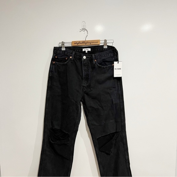 NWT Re/Done 90’s High Rise Loose Jean in Washed Black with Rips - Picture 6 of 15
